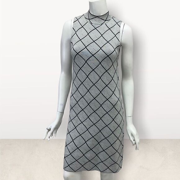 Catherine Malandrino Black & White Sleeves High Neck Knit Dress - Picture 2 of 6